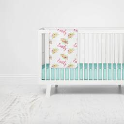 Personalized Pink& Aqua Floral Baby Blanket in Fleece, Minky, Or Sherpa. Perfect Gift - thumbnail 2