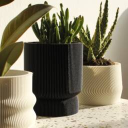 Set Of 3 Black & White Small 3D Printed Plant Pots Homer, Mayla, Elif - thumbnail 3