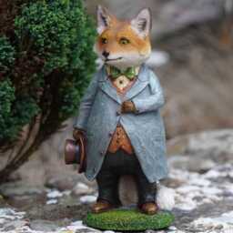 Gentleman Fox Resin Sculpture - Home Garden Hound Statue Outdoor Animal Ornament - thumbnail 1