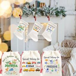 Personalised Christmas Special Delivery Stocking, Dinosaur Gifts, Family Stocking Set, Kids & Baby - thumbnail 2