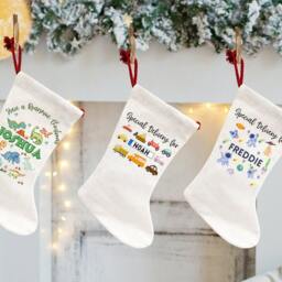 Personalised Christmas Special Delivery Stocking, Dinosaur Gifts, Family Stocking Set, Kids & Baby - thumbnail 3