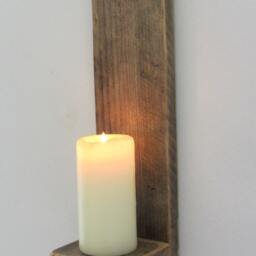 Pair Of Rustic Reclaimed Pallet Wood Wall Sconce Led Candle Holders - thumbnail 2