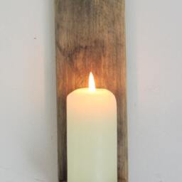 Pair Of Rustic Reclaimed Pallet Wood Wall Sconce Led Candle Holders - thumbnail 3
