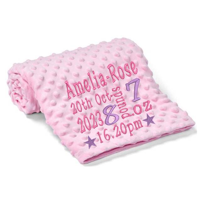 Personalised Baby Blanket With Name, Embroidered Newborn Gift Girl, New Gift, Custom For Born in 2026, Pink Dimple Wrap - image 1