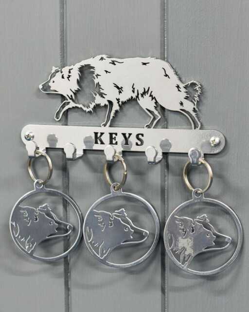 Border Collie Key Holder Hooks With Trio Of Matching Keyring Gift Set - image 1