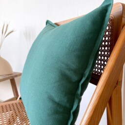 Linen Flange Pillow Cover, Emerald Green Cushion Throw Cover With Edge, Zippered - thumbnail 2