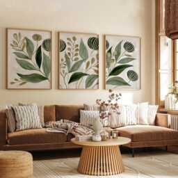 Hand Painted Green Botanical Poster Set - Abstract Leaves Sage Olive Neutral Tones - thumbnail 3