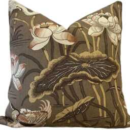 Schumacher Lotus Garden Mocha Double Sided Cushion Cover Pillow - thumbnail 2