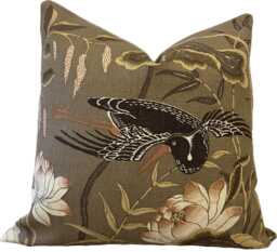 Schumacher Lotus Garden Mocha Double Sided Cushion Cover Pillow - thumbnail 1