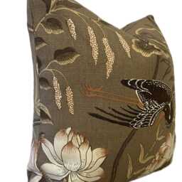 Schumacher Lotus Garden Mocha Double Sided Cushion Cover Pillow - thumbnail 3