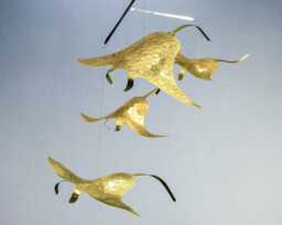Handcrafted Brass Manta Ray Kinetic Metal Mobile, Ocean Art Sculpture, Modern Decor - thumbnail 1