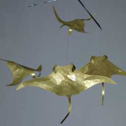 Handcrafted Brass Manta Ray Kinetic Metal Mobile, Ocean Art Sculpture, Modern Decor - thumbnail 2