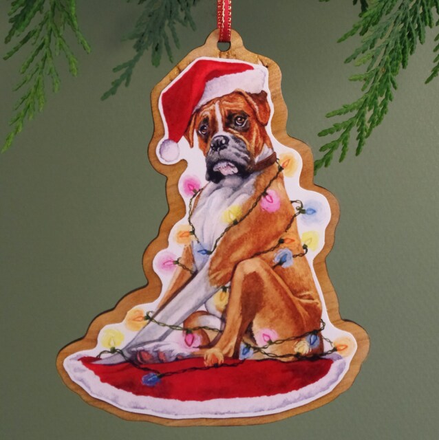 Boxer Ornament, Fawn Boxer, Boxer, Christmas Ornament, Wood Ornament, Dog Lover Gift, Pet Ornament, Boxer Gift - image 1