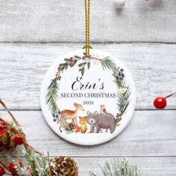 Personalised Baby's First Christmas Ornament Woodland Animal Ceramic Keepsake - thumbnail 3