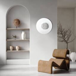 Spiky Round Wall Sculpture On A 20-Inch Diameter Canvas, Contemporary Art, White Clay Monochrome Art - thumbnail 3