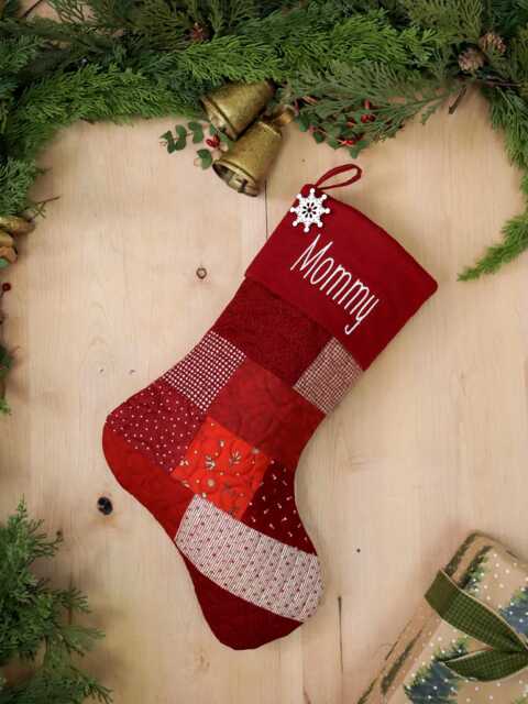 Personalized Quilted Christmas Stocking, Patchwork Design, Farmhouse Decor - image 1
