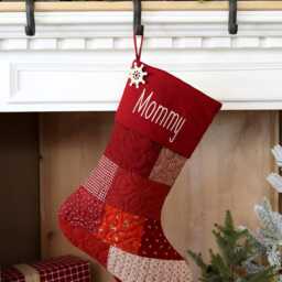 Personalized Quilted Christmas Stocking, Patchwork Design, Farmhouse Decor - thumbnail 3