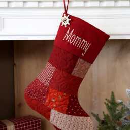 Personalized Quilted Christmas Stocking, Patchwork Design, Farmhouse Decor - thumbnail 2