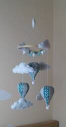 Unisex Hot Air Balloon Nursery Baby Mobile With Bunting Teal & Grey Polka-Quatrofoil