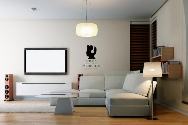 Music Is Medicine Quote Sihlouette With Headphones -Wall Decal Custom Vinyl Art Stickers - image 1