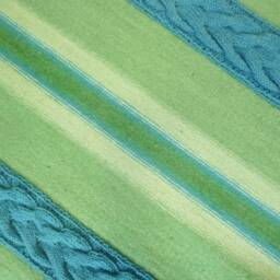 Unique Handwoven Woolen Rug With Cable Knitted Plates & Crocheted Fringies. Blue Green Floor Rug. Art Home Textile - thumbnail 2