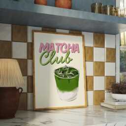 Matcha Club Pink Kitchen Print, Poster Funky Green , Cool Poster, Girly Gift For Lover - thumbnail 2