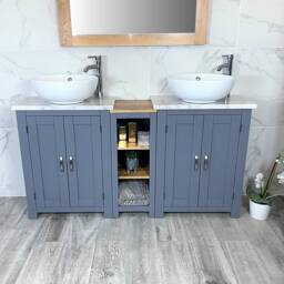 Hand Crafted Grey Painted Bathroom Vanity - Marble Top, Ceramic Basins