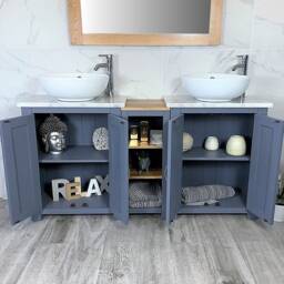Hand Crafted Grey Painted Bathroom Vanity - Marble Top, Ceramic Basins - thumbnail 3