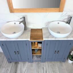 Hand Crafted Grey Painted Bathroom Vanity - Marble Top, Ceramic Basins - thumbnail 2