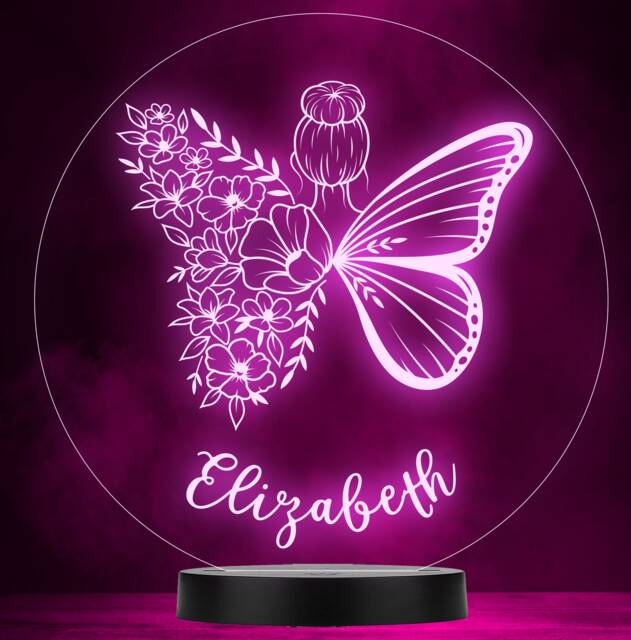 Fairy Butterfly Wings Floral Personalised Gift Colour Change Lamp Night Light - image 1
