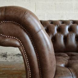 3 Seater Vintage Brown Leather Chesterfield Sofa, Couch, British Handmade - thumbnail 3