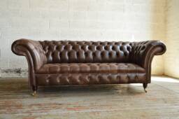 3 Seater Vintage Brown Leather Chesterfield Sofa, Couch, British Handmade - thumbnail 1