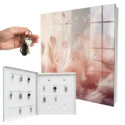 Pastel Feathers Key Cabinet For Home, Pink Industrial Box, Abstract Nature, Lovers Of Gentleness & Peace - thumbnail 2