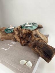 Hand Carved Driftwood Tea Light Holder - Unique Home Decor - thumbnail 1