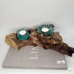 Hand Carved Driftwood Tea Light Holder - Unique Home Decor - thumbnail 3