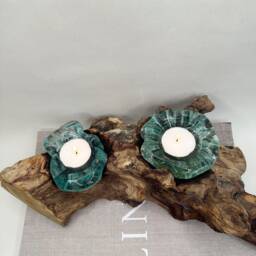 Hand Carved Driftwood Tea Light Holder - Unique Home Decor - thumbnail 2
