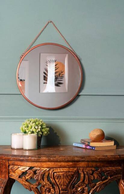Hanging Mirror With Copper Finish & Chain/Round Vintage Look Wall Metal - image 1