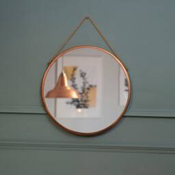 Hanging Mirror With Copper Finish & Chain/Round Vintage Look Wall Metal - thumbnail 2