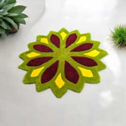 Soft Green Handmade Living Room Rug. Floral Design, Perfect As A Mother's Day Gift. Bathroom Abstract Hallway Gift - thumbnail 2