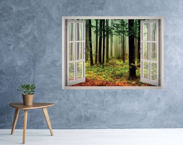 The Woods Forest Window 3D Wall Decal Trees Art Removable Woodland Landscape Wallpaper Mural Sticker Vinyl Home Decor - image 1