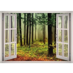 The Woods Forest Window 3D Wall Decal Trees Art Removable Woodland Landscape Wallpaper Mural Sticker Vinyl Home Decor - thumbnail 2