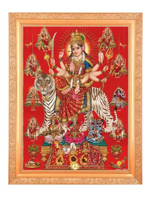 Navdurga Zari Art Print Photo in Golden Artwork Frame 11 X 14 Inch Or - 27.94 X 35.56 cm Housewarming Gift Available 2 Designs - image 1