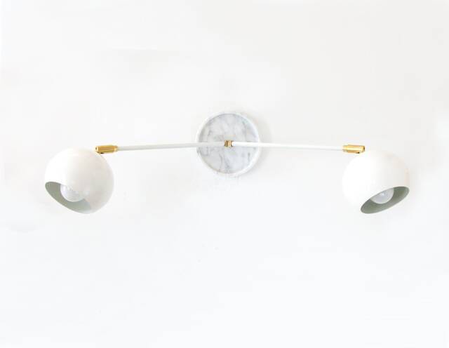 Mid Century Double Arm White & Brass Fixture Light Kitchen Sconce Gold Vanity Utility - image 1