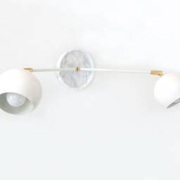 Mid Century Double Arm White & Brass Fixture Light Kitchen Sconce Gold Vanity Utility - thumbnail 3