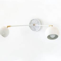 Mid Century Double Arm White & Brass Fixture Light Kitchen Sconce Gold Vanity Utility - thumbnail 2