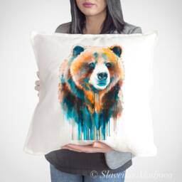 Grizzly Bear Throw Pillow Cover By Slaveika Aladjova, Cushion Cover, Decorative Pillow Cover, Animal Art, Watercolor Pillow, Christmas Gift - thumbnail 1