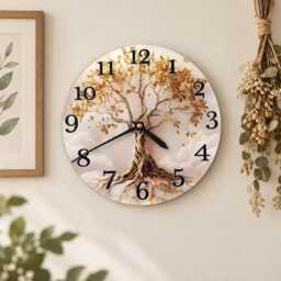 Tree Of Life Wall Clock, Silent Non Ticking Modern Gold Nature Decor