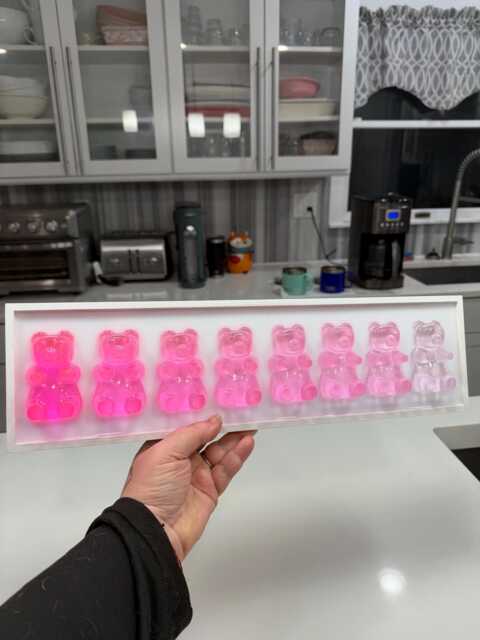 Pink Ombre Gummy Bear Resin Wall Art 3D Pop Art Decor, Nursery Kids Room Fun Dopamine Apartment Fake Candy - image 1