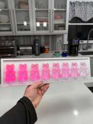 Pink Ombre Gummy Bear Resin Wall Art 3D Pop Art Decor, Nursery Kids Room Fun Dopamine Apartment Fake Candy