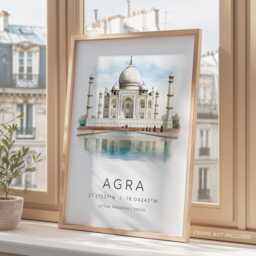 Taj Mahal Art Print, Agra Poster, India Landmark Illustrations, Map Coordinates, The Golden Triangle, Travel Gifts, Wall - thumbnail 3